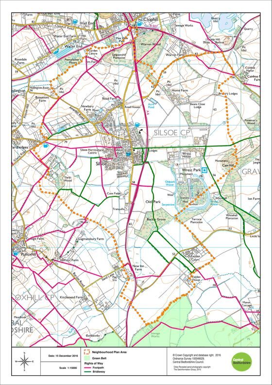 Map of Silsoe Parish area showing footpaths and bridleways