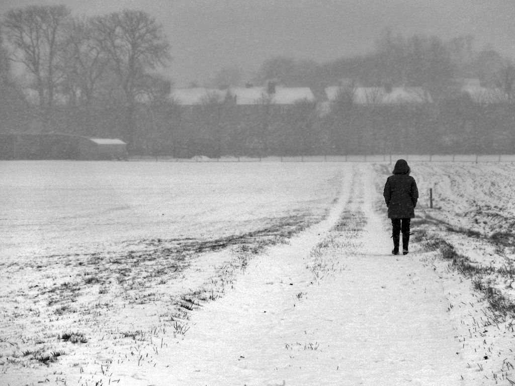 Snowy walking route near Silsoe